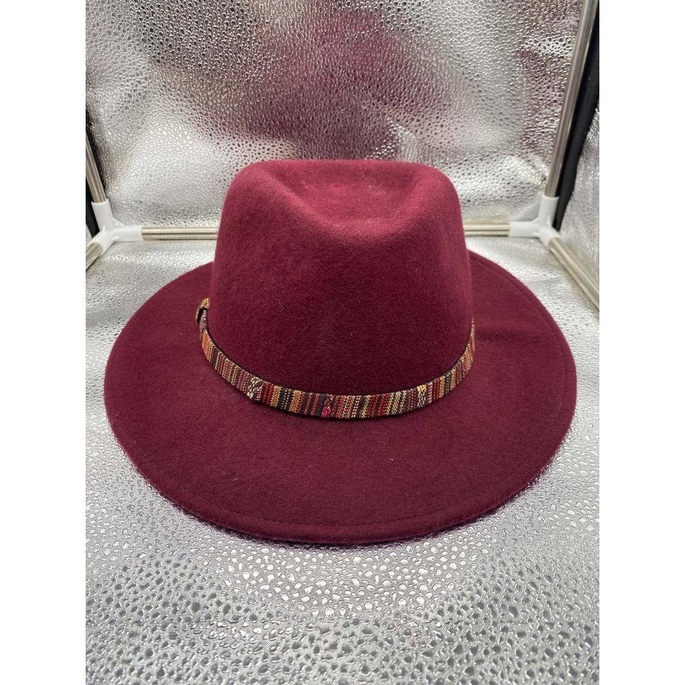 Unbranded Fedora Women OS Burgundy Wool Felt Wide Brim Tribal Band Boho Western